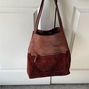 Chic Brown Leather and Suede Tote Bag